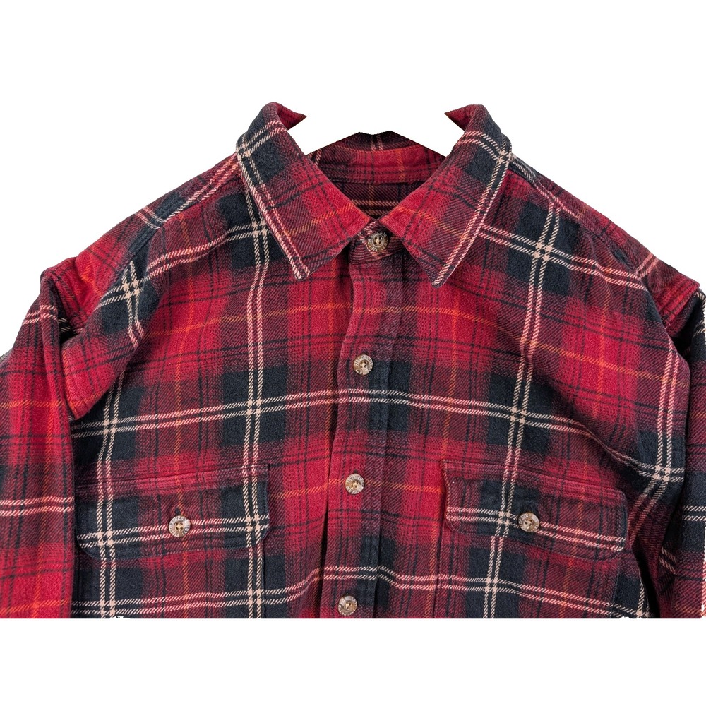 Field & Stream Mens Heavy Flannel Shirt L Red/Black Plaid Lumberjack 100% Cotton